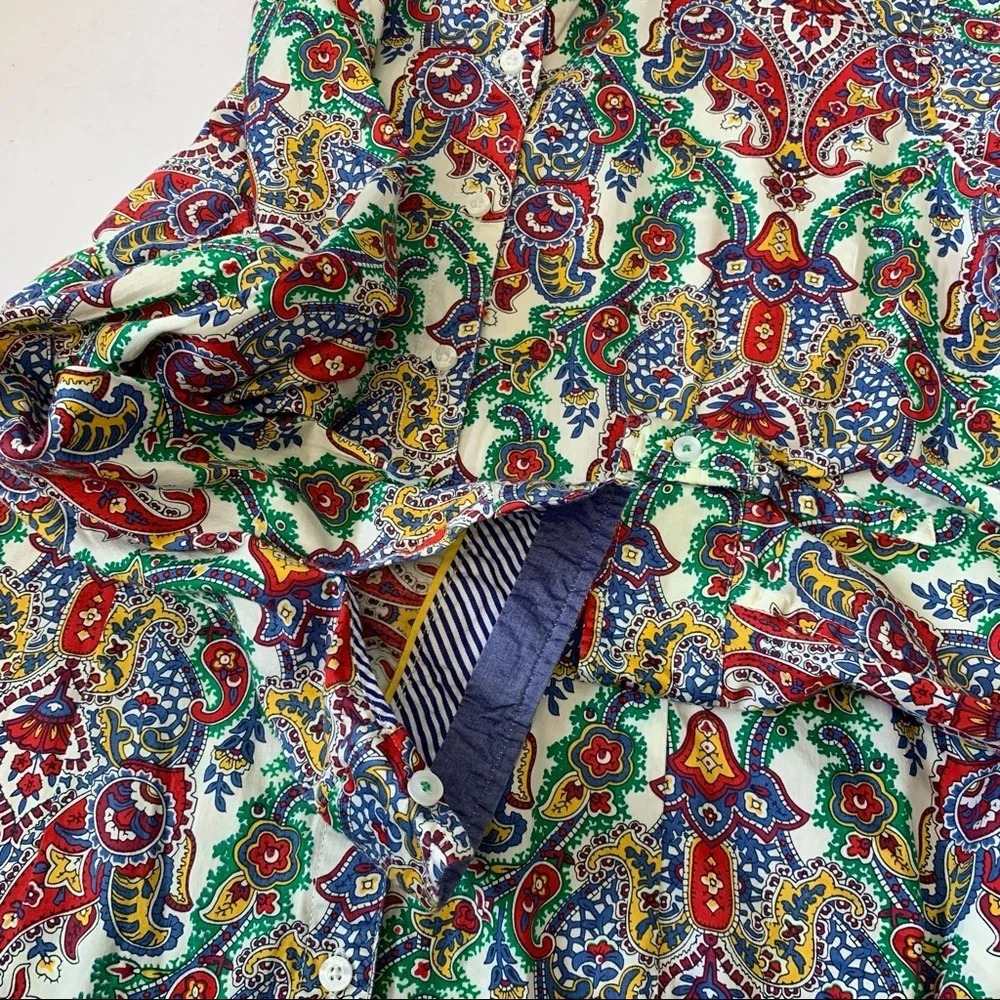 Tommy Hilfiger Blouse Woman Medium Colorful Button Up Cotton Floral Office Retro - Picture 5 of 9